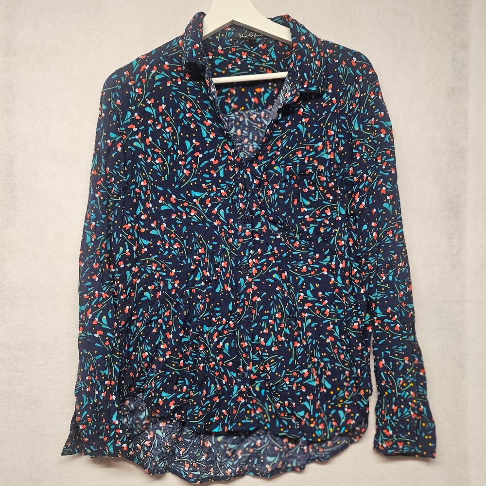 Velvet Heart Abstract Floral Printed Rayon Button Down Blouse Size M